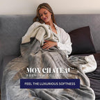 Mon Chateau 60" x 70" Fireside Mélange Throw Blanket, Contrast Stitching Soft Blanket for Queen-Size Bed, Couch, or Sofa, Cozy Home Decor and Stylish Living Room Comfort, Moonstone
