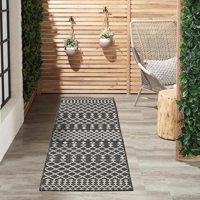 Nourison Home Positano Black 2' x 6' Area Rug - Easy Clean, Non Shedding, Bed Room, Living Room, Dining Room, Kitchen (6' Runner)