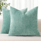 decorUhome Chenille Aqua Haze Spring Throw Pillow Covers 20x20 Inch Set of 2, Decorative Soft Couch Pillow Covers Solid Dyed Accent Farmhouse Neutral Square Pillow Cases for Sofa