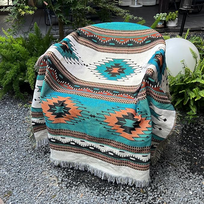Hopstar Aztec Throw Blanket Navajo Indian Blankets and Throws Boho Western Decor Couch Cover Blanket for Bed Sofa Living Room Beach Travel 51"x63" (Colin)