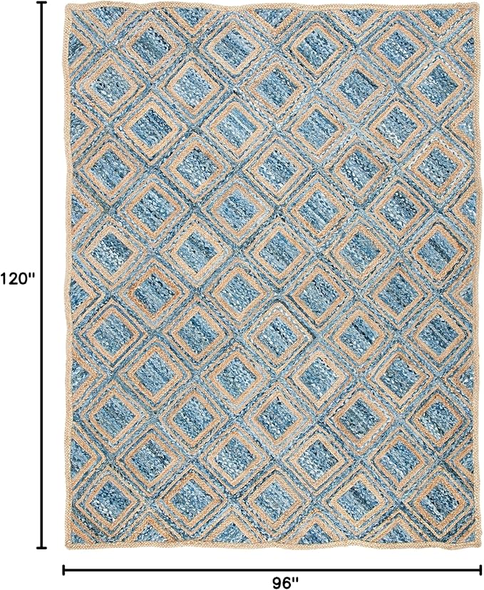 SAFAVIEH Area Rug 8x10 - Cape Cod Collection - Large - Natural & Blue, Handmade Flat Weave Braided Jute & Denim, Ideal for Living Room, Bedroom, Office, Dining Space (CAP354A)
