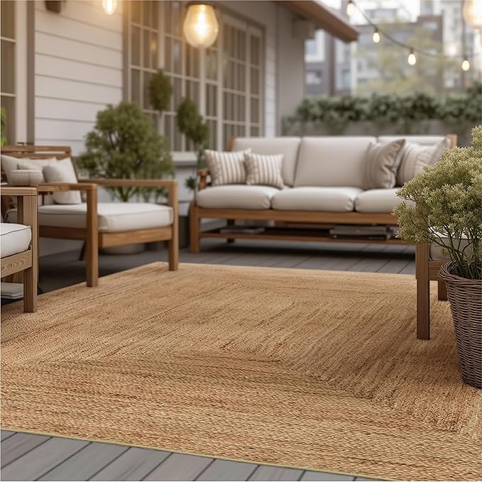Bedsure 6x9 Printed Jute-Look Rug for Living Room, Machine Washable Rugs, Jute-Look Rug, Non-Slip Backing, Non-Shedding