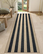 Lahome Elance Striped Easy Jute Kitchen Runner, 2x8 Washable Runner Rug for Hallway Entryway, Farmhouse Non Slip Non Shedding Black Indoor Outdoor Carpet for Entry Porch
