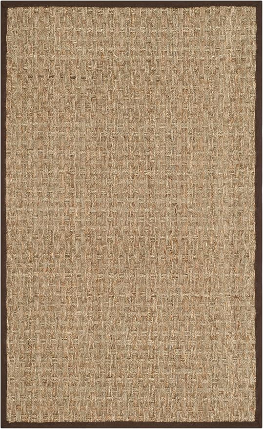 SAFAVIEH Natural Fiber Collection Area Rug - 2'6" x 4', Natural & Dark Brown, Seagrass, Basketweave Pattern with Border (NF114K)