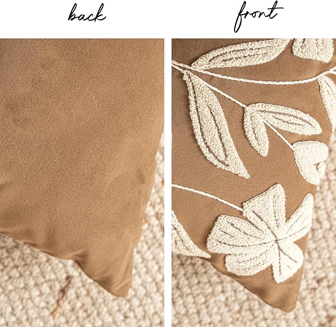 BlissBlush 12x20 Lumbar Pillow Cover, Rectangular Brown Decorative Throw Pillowcase for Couch Sofa, Embroidered Velvet Farmhouse Accent Cushion (Cover Only)