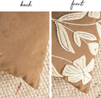 BlissBlush 14x36 Lumbar Pillow Cover for Bed, Brown Rectangular Long Throw Pillowcase, Embroidered Velvet Floral Tufted Farmhouse Accent Cushion (Cover Only)