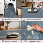 Boho 2x5 Kitchen Rugs Non Slip - Washable Blue Runner Rug for Bedroom Beside Bed, Laundry Room, Hallway, Non Slip with Rubber Backing, Floral Eclectic Unique Runner Décor