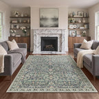 Bavni Area Rugs for Living Room, 5x7 Washable Rug Non-Slip Washable，Ultra-Thin Aesthetic Boho Rug for Bedroom Dinning Room Office,Green/Blue