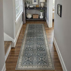 HUGEAR 2x6 Runner Rug Vintage Black Machine Washable Retro Floral Hallway Low Pile Carpet Vacuumable Distressed Long Throw Rug Bedroom Office Bathroom Kitchen Laundry Non Slip Soft Lightweight