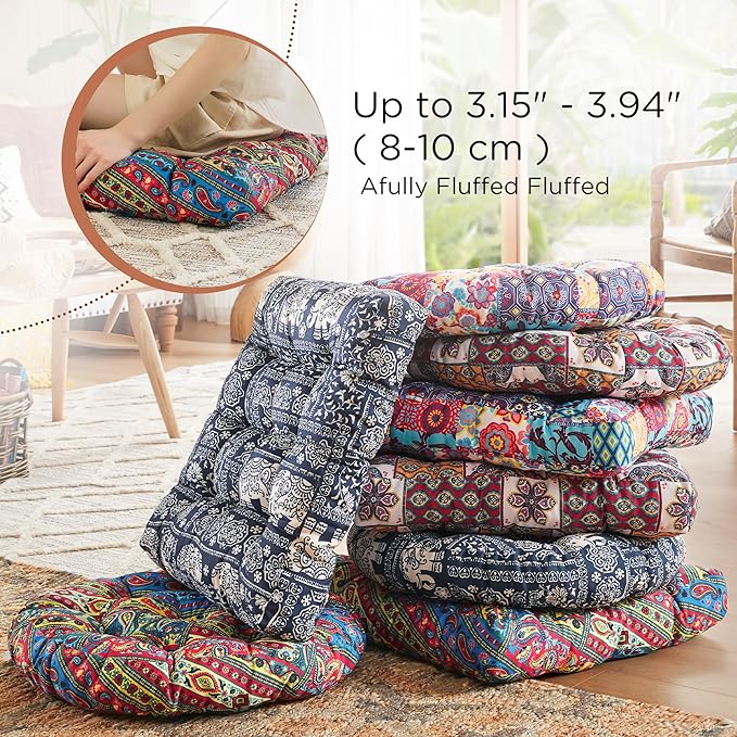 Codi Meditation Pillow, Large Pillows Sitting for Adults and Kids, Boho Cushions for Yoga Living Room Tatami Sitting Home Decor, Memory Foam Added, 22x22 Inch, Multi Blaidiere