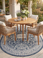 Rugs.com Outdoor Aztec Collection Rug – 5' x 8' Oval Blue Flatweave Rug Perfect for Living Rooms, Large Dining Rooms, Open Floorplans