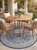 Rugs.com Outdoor Aztec Collection Rug – 3' x 5' Oval Blue Flatweave Rug Perfect for Living Rooms, Large Dining Rooms, Open Floorplans