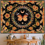 Accnicc Butterfly Floral Tapestry Vintage Indie Boho Flower Tapestries for Bedroom Aesthetic Retro Yellow Sunflower Moth Tapestry Wall Hanging for Dorm Living Room (90'' × 68'')