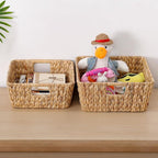 Square Water Hyacinth Storage Baskets Set of 2, Woven Basket for Christmas Gifts Empty, Handwoven Wicker Baskets Organizers with Handles for Pantry, Living Room，Shelf & Home Decor,Medium