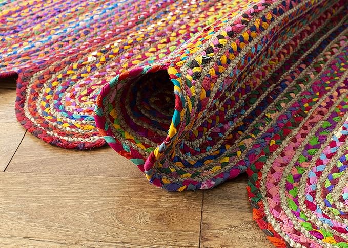 SAFAVIEH Area Rug 8x10 - Cape Cod Collection - Large - Red & Multi, Handmade Braided Jute & Cotton, Ideal for Living Room, Bedroom, Office, Dining Space (CAP208Q)