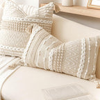 BlissBlush Decorative Lumbar Pillow Cover 14x24, Cream White Boho Accent Throw Pillow Case for Couch Sofa Bed, Modern Farmhouse Textured Lumbar Cushion Bedroom Living Room, Cover ONLY