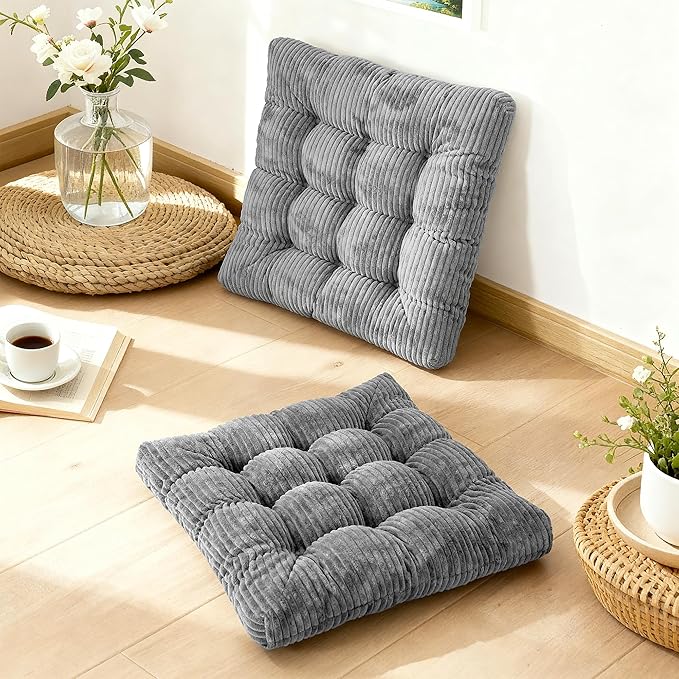 Meditation Floor Pillow Set of 2,Memory Foam Meditation Floor Cushions for Adults Sitting, Large Square Thickened Seat Cushion for Yoga, Tatami Living Room (2, Dark Grey)