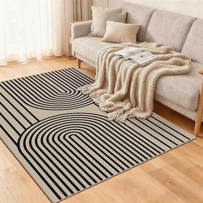 Outdoor Rug Easy Jute Rug 3x5 Entryway Porch Area Rug Indoor Foyer Outdoor Patio Door Mat Washable Non-Slip Low Pile Black Rainbow Throw Carpet for Living Room Kitchen Bedroom Balcony Floor Mats