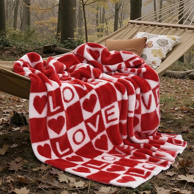 Joiedomi Throw Blanket for Couch Bed Sofa, Knitted Blankets Gifts for Valentine's Day, Cozy Cute Soft Red Throw Home Room Decor Aesthetic for Women Mothers Birthday Gifts 50x60 Inches