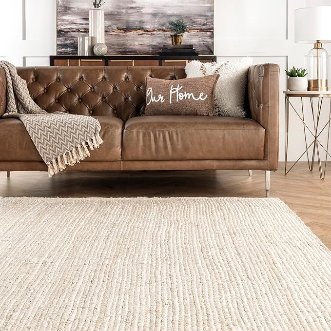 nuLOOM 4 Round Rigo Jute Hand Woven Area Rug, Off White, Solid Farmhouse Design, Natural Fiber, For Bedroom, Living Room, Dining Room, Hallway, Office, Kitchen, Entryway