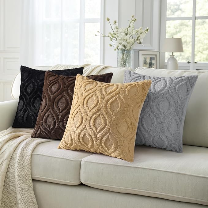 decorUhome Cozy Textured Throw Pillow Covers 12x20 Inch Set of 2, Soft Plush Faux Wool Dark Brown Accent Couch Pillow Covers for Modern Farmhouse Sofa Bed Living Room