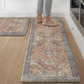 GENIMO Kitchen Mats for Floor, 2PCS Kitchen Rugs Non Slip Washable, Waterproof Anti Fatigue Mat, Comfort Standing Runner Rug for Sink, Office, Laundry, Home, 20"x32"+20"x48", RetroBrick