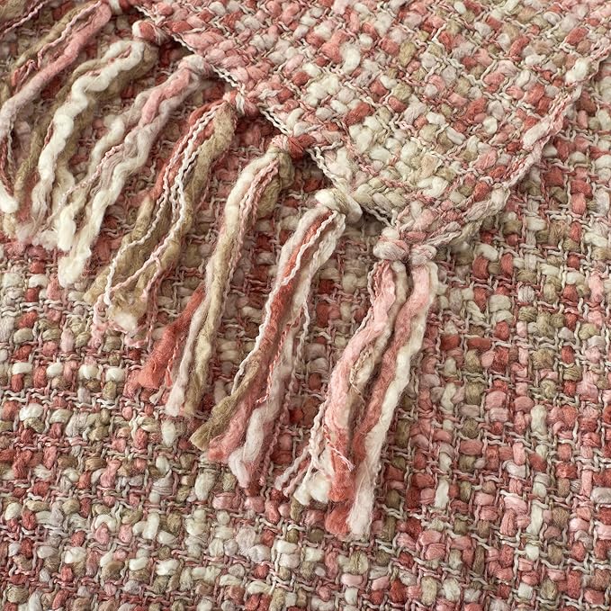 Multi-Color Light Pink Cable Woven Throw Blanket for Couch,60"X80" Boho Style Textured Blankets for Home Decor,Super Soft Warm Cozy Chunky Blanket with Decorative Tassels for Bed