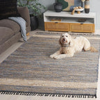 SAFAVIEH Cape Cod Collection Accent Rug - 4' x 6', Light Blue, Handmade Denim & Jute, Ideal for The Living Room, Dining, Bedroom (CAP153L)
