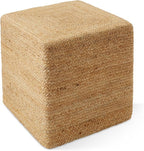 Casafield Hand-Braided Jute Pouf Ottoman Footrest, 18" W x 18" D x 18" H - Square, Natural Woven Boho Floor Cushion, Home Decor for Living Room