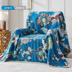 Boho Blanket Soft Muslin BohoThrow Blanket, 100% Cotton Floral Printed Farmhouse Decor All Season Reversible Rustic Throw for Sofa Couch Chair (80"x90")