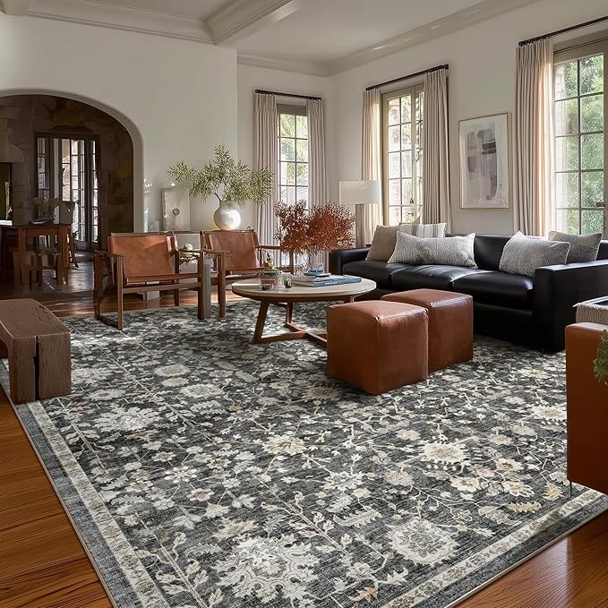 Washable Rugs for Living Room: 10x14 Area Rugs for Bedroom Ultral Soft Non-Slip Stain Resistant Vintage Boho Large Carpet for High-Traffic Dining Room - Farmhouse Decor