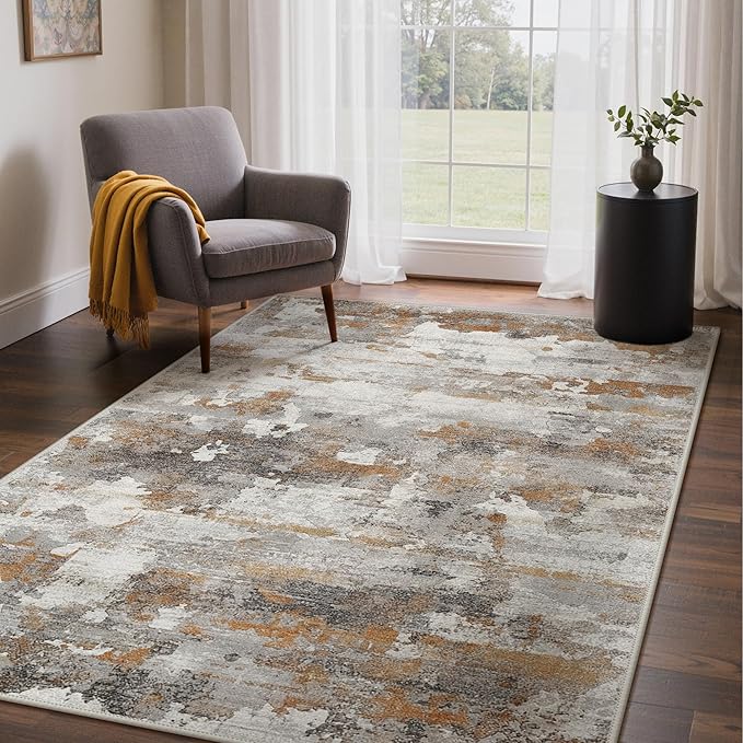 GENIMO Washable Rugs 5x7 Area Rugs for Living Room Bedroom, Modern Lightweight Rug Ultra Soft Indoor Area Rugs 5x7 for Dining Room, Low Pile Carpet with Non Slip Backing, Grey Brown Beige