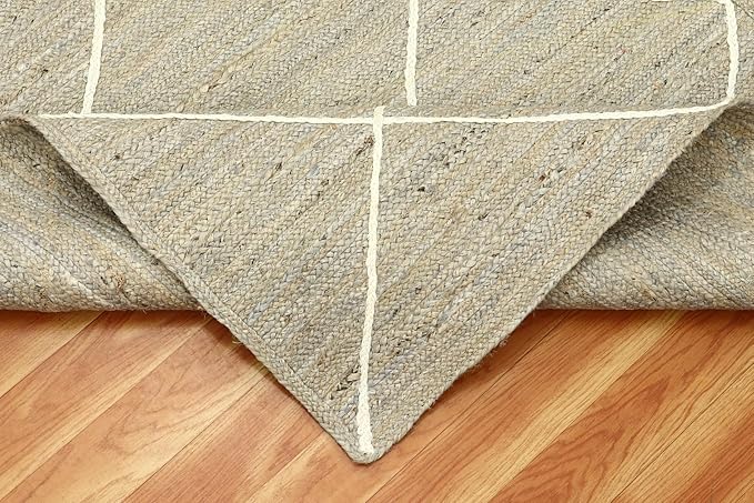 Indian Artisans Hand Braided Jute Kilim Rug 2x3 Area Rug Natural Jute Geometric Pattern Grey White Hand Woven Flatweave Carpet Indoor Outdoor Rugs for Kitchen Garden Yoga Mat