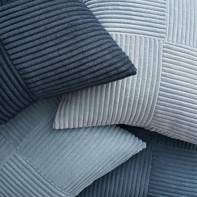 Topfinel NavyBlue Decorative Throw Pillow Covers,24x24 Pillow Covers Set of 4 with Striped Corduroy,Boho Soft Accent Cushion Covers for Couch,Bed,Living Room Home Decor