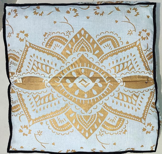 CRAFT KALA Mandala Floor Pillow Cushion Cover Seating Throw Cover Hippie Decorative Bohemian Ottoman Poufs Pom Pillow Cases Boho Indian Cotton Living Room Yoga Home Décor 35" Square, White Gold Flower