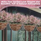2 Sets Artificial Lavender Flowers with Hanging Basket for Outdoor Indoor Artificial Faux Hanging Flowers Plants Rattan Lining for Porch Garden Yard Spring Summer Decor(Pink)