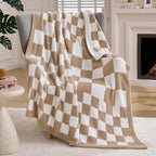 Joiedomi Throw Blanket for Couch Bed, Checkered Knitted Blankets Gifts for Women Mom Girls, Cozy Cute Soft Throw Home Room Decor Aesthetic for Women Mothers Birthday Gifts 50x60 Inches