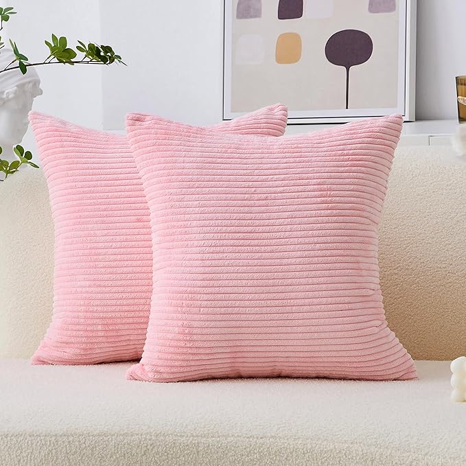 Home Brilliant 26x26 Pillow Covers for Couch Bed Decor Pink Soft Velvet Euro Pillow Shams for Sofa Partie, 26 inches, 66 cm, Set of 2, Pink