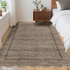 GarveeHome Scalloped Living Room Rug 5x7 Area Rug Washable Area Rug for Bedroom Modern Traditional Kids Rug Non Slip Throw Rugs Soft Low Pile Stain Resistant Carpet for Dining Room 5 ft x7 ft Taupe