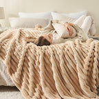 NEWCOSPLAY Super Soft Throw Blanket Brown Premium Silky Flannel Fleece 3D Ribbed Jacquard Lightweight Bed Blanket All Season Use (Brown Ribbed, Throw(50"x60"))
