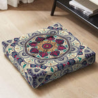Mandala Meditation Cushion, Boho Meditation Mat, Meditation Pillows For Sitting on Floor, Cushions for Sitting in Home and Outdoor, Square Floor Pillow Cushion Seating for Yoga Accessories 22'' x 22''