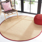 SAFAVIEH Area Rug 6' Round - Natural Fiber Collection - Maize & Burgundy, Sisal, Woven Design with Border (NF141D)