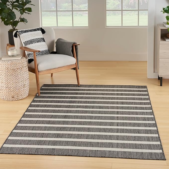 Nourison Home Positano Charcoal Ivory 5' x 7' Area Rug - Easy Clean, Non Shedding, Bed Room, Living Room, Dining Room, Kitchen (5' x 7')