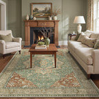 GENIMO 6x9 Area Rugs for Living Room, Machine Washable Non Slip Vintage Rugs, Low Pile Lightweight Chenille Print Rug for Bedroom, Dining Room, Home Office
