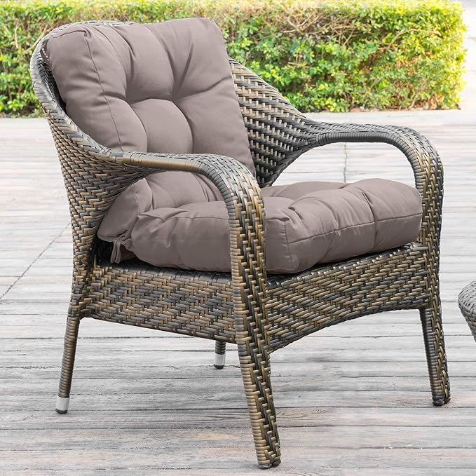 QILLOWAY Outdoor Seat/Back Chair Cushion Tufted Pillow, Spring/Summer Seasonal Replacement Cushions - Set of 2 (Tan/Grey)