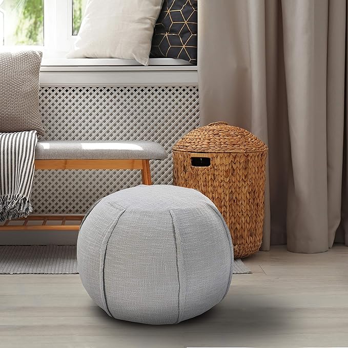 LR Home Gray Striped Cotton Pouf for Home Décor | Hand Made Bohemian Foot Rest for Bedroom & Living Room Décor | 18 x 18 x 14 Stuffed Pouf for Seating