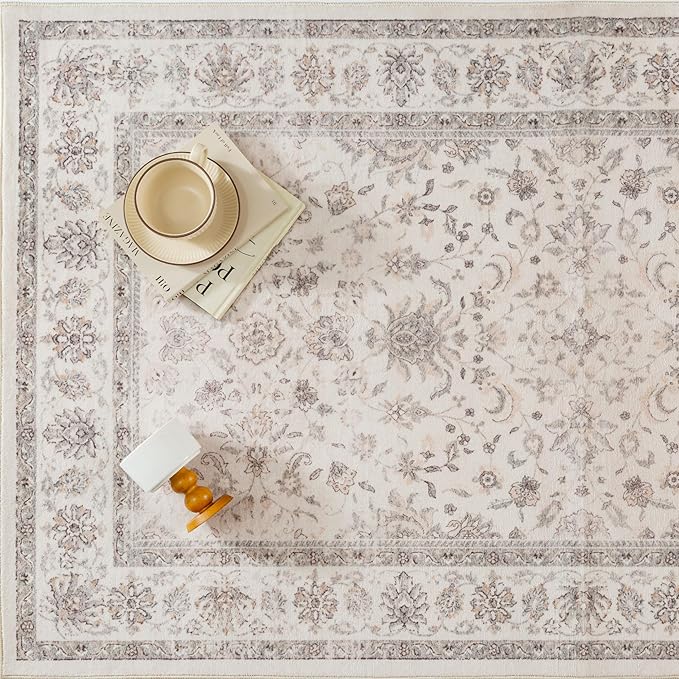2x3 Area Rug Beige Washable Entryway Vintage Carpet Door Mat Small Non Slip Stain Soft Resistant Low Pile Thin Boho Accent Indoor Throw Rug for Kitchen Bathroom Entrance Bedroom