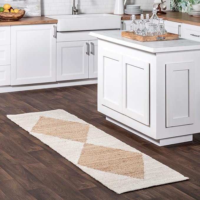 nuLOOM Pandora Diamond Jute Area Rug - 2x8 Jute Runner, Global Inspired Ivory Rug for Dining Room, Living Room, Entryway, Hallway, Kitchen