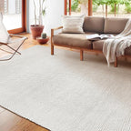 Handwoven Wool Cotton Blend Area Rug 6x9', Textured Popcorn Braided Ivory Rug, Soft Thick Farmhouse Contemporary Living Room Carpet, Neutral Modern Decorative Floor Rug