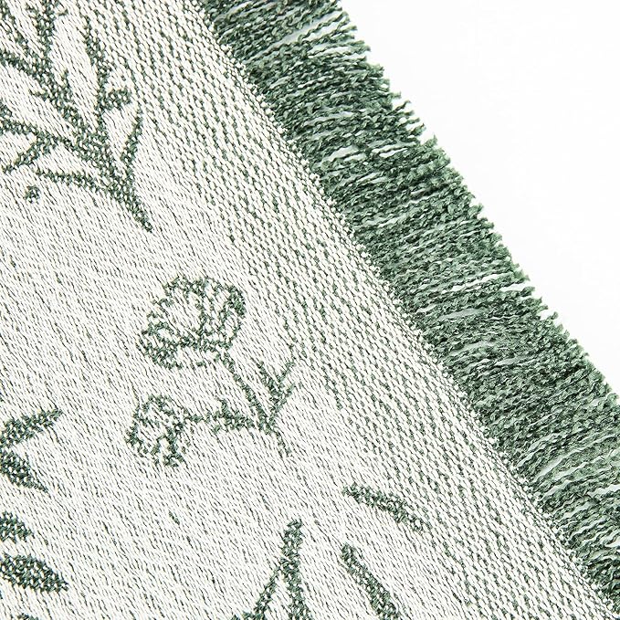 LALIFIT Boho Chic Decorative Throw Blanket Vintage Woodland Floral Bird Design with Tassels Soft Cotton Lightweight & Cozy for Home, Couch, Sofa, Farmhouse 50x60 Inches (Sage Green)